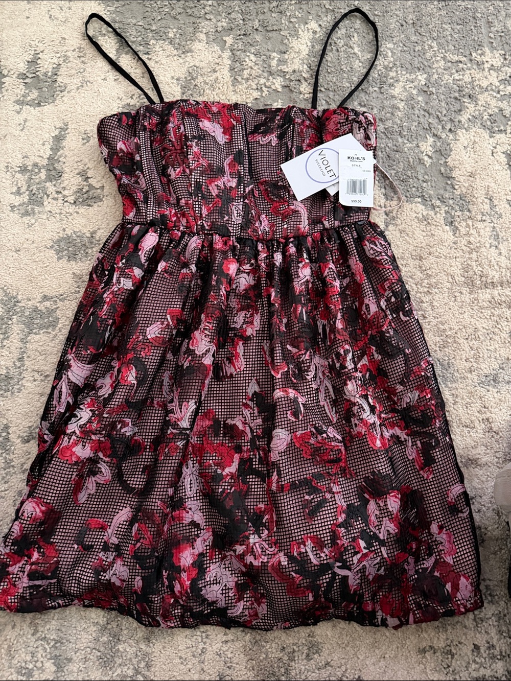 Violet Weekend- Girls' Pink & Black Floral Casual Dress-size 3/4